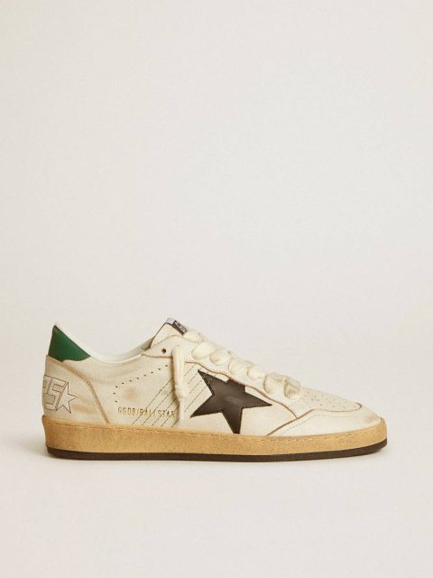 Ball Star Golden Goose Men’s Ball Star With Black Leather Star And Green Leather Heel Tab Men White