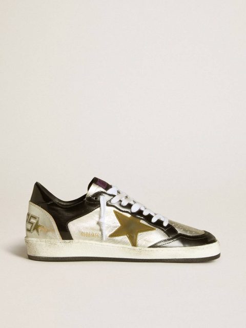 Ball Star Golden Goose Women Women’s Ball Star Lab In Silver Leather With Brown Leather Star And Black Heel Tab