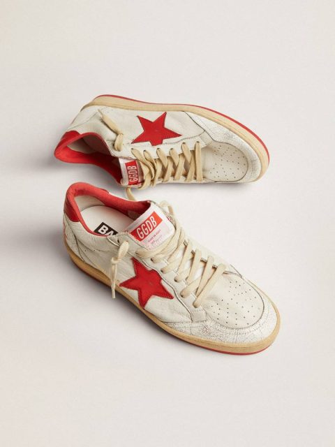 Ball Star Golden Goose Women's Ball Star In White Leather With Red Star And Heel Tab Women - Image 2