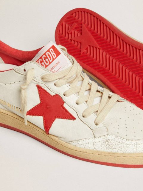 Ball Star Golden Goose Women's Ball Star In White Leather With Red Star And Heel Tab Women - Image 3