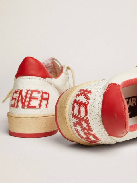 Ball Star Golden Goose Women's Ball Star In White Leather With Red Star And Heel Tab Women - Image 4