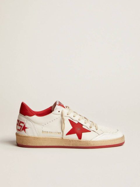 Ball Star Golden Goose Women's Ball Star In White Leather With Red Star And Heel Tab Women