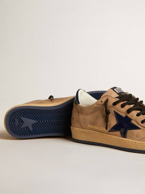 Ball Star In Beige Leather With Blue Patent Leather Star And Heel Tab Beige Men Golden Goose Ball Star - Image 3
