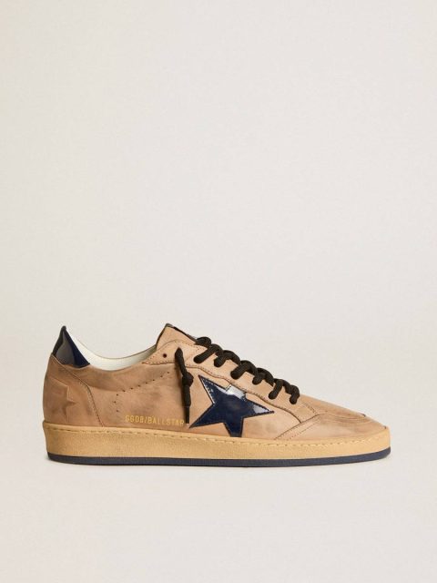 Ball Star In Beige Leather With Blue Patent Leather Star And Heel Tab Beige Men Golden Goose Ball Star