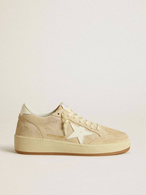 Ball Star In Beige Suede With White Leather Star And Heel Tab Golden Goose Ball Star Women
