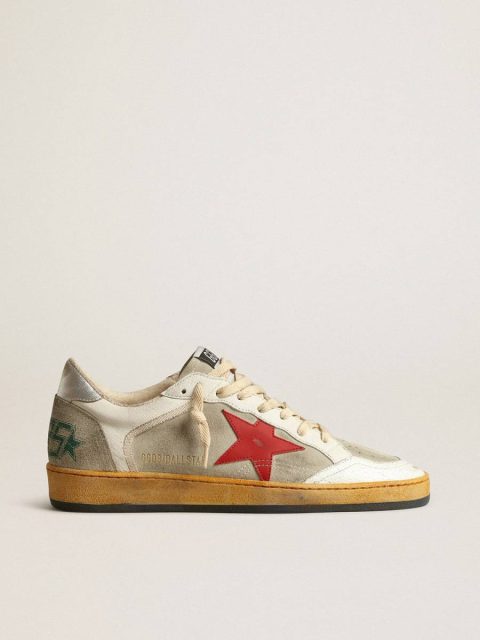 Ball Star In Gray Suede With Red Star And Silver Heel Tab Ball Star Golden Goose Men