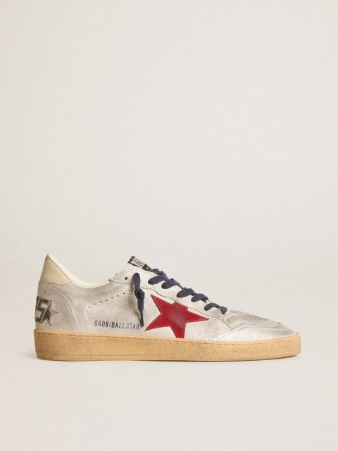 Ball Star Men Golden Goose Ball Star In Metallic Suede With Suede Star And Leather Heel Tab