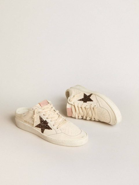 Ball Star Sabots In Ivory Nappa With Bronze Glitter Star Women Ball Star Golden Goose - Image 2