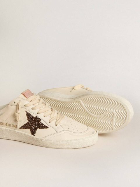 Ball Star Sabots In Ivory Nappa With Bronze Glitter Star Women Ball Star Golden Goose - Image 3