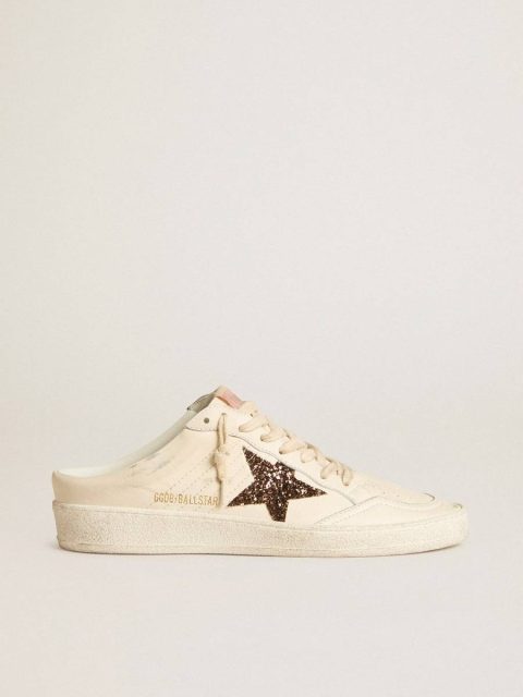 Ball Star Sabots In Ivory Nappa With Bronze Glitter Star Women Ball Star Golden Goose