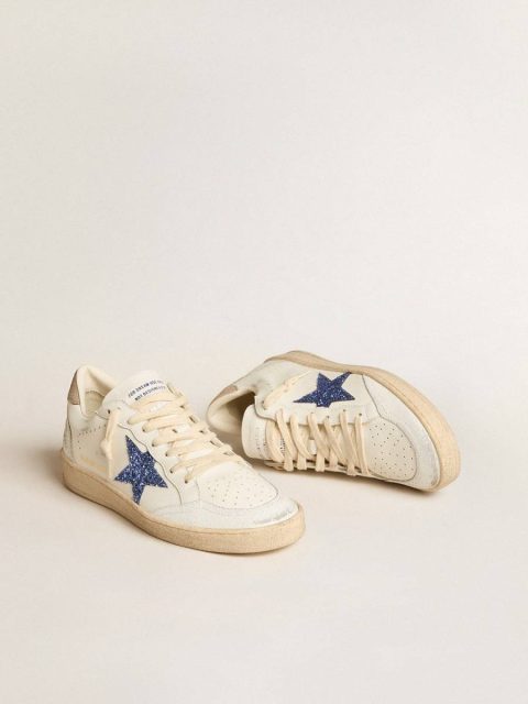 Ball Star With Blue Glitter Star And Dove-Gray Suede Heel Tab Women Golden Goose White Ball Star - Image 2