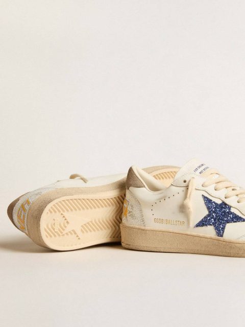 Ball Star With Blue Glitter Star And Dove-Gray Suede Heel Tab Women Golden Goose White Ball Star - Image 3