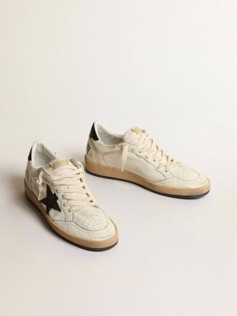 Ball Star With Chicory-Coffee Glitter Star And Black Leather Heel Tab Ball Star Women White Golden Goose - Image 2