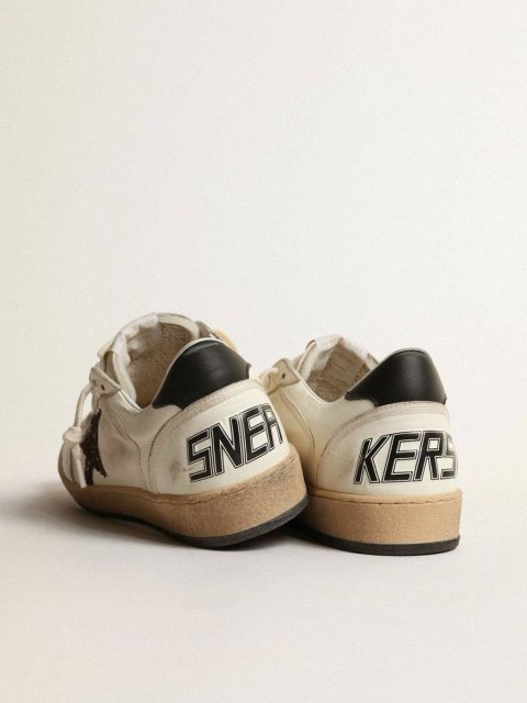 Ball Star With Chicory-Coffee Glitter Star And Black Leather Heel Tab Ball Star Women White Golden Goose - Image 4