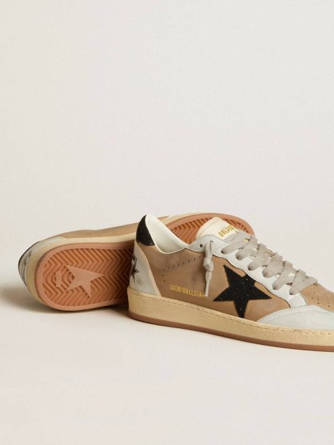 Ball Star Women Golden Goose Ball Star In Beige Nubuck And Nappa With Black Swarovski Crystal Star - Image 4