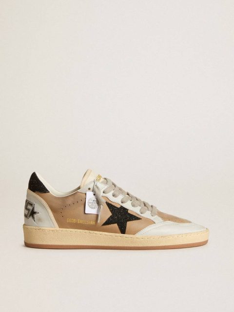 Ball Star Women Golden Goose Ball Star In Beige Nubuck And Nappa With Black Swarovski Crystal Star