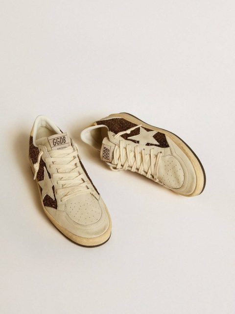 Ball Star Women Golden Goose Women's Ball Star In Glitter With Leather Star And Metallic Leather Heel Tab - Image 2