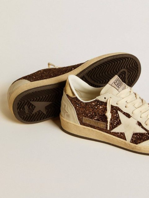 Ball Star Women Golden Goose Women's Ball Star In Glitter With Leather Star And Metallic Leather Heel Tab - Image 3