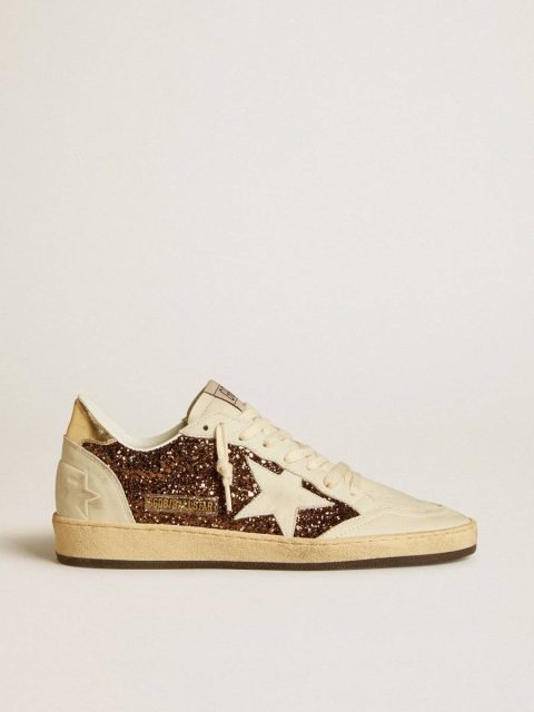 Ball Star Women Golden Goose Women's Ball Star In Glitter With Leather Star And Metallic Leather Heel Tab