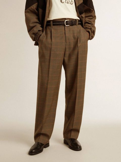 Beige, Black And Red Men Jeans & Pants Men's Pants In Three-Colored Houndstooth Golden Goose - Image 3