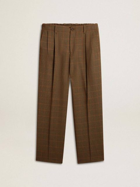 Beige, Black And Red Men Jeans & Pants Men's Pants In Three-Colored Houndstooth Golden Goose