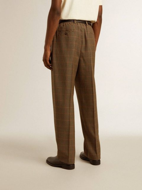 Beige, Black And Red Men Jeans & Pants Men's Pants In Three-Colored Houndstooth Golden Goose - Image 5