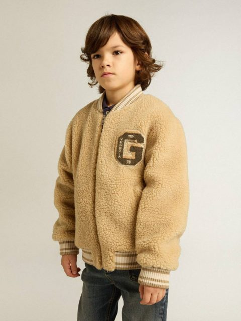 Beige Kids Kids Beige Fleece Bomber Jacket Golden Goose Topwear Selection (4-12 Years) - Image 2