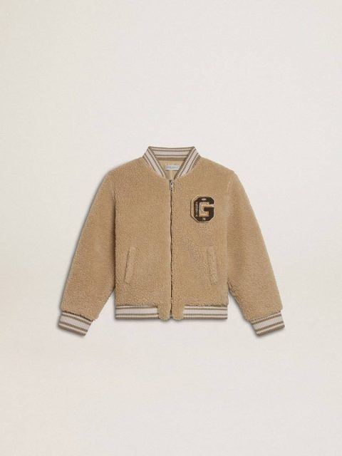 Beige Kids Kids Beige Fleece Bomber Jacket Golden Goose Topwear Selection (4-12 Years)