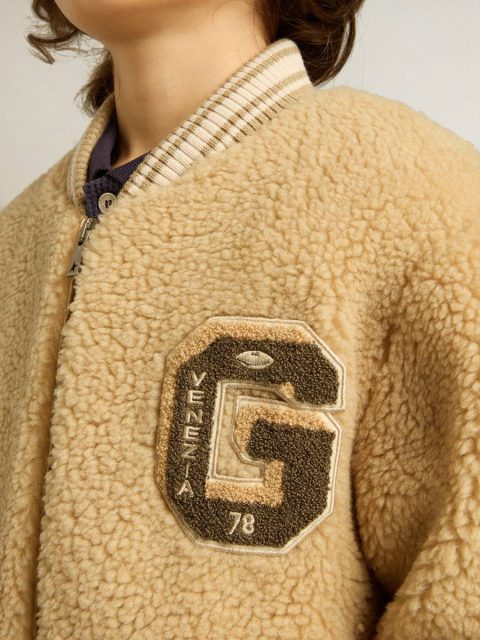 Beige Kids Kids Beige Fleece Bomber Jacket Golden Goose Topwear Selection (4-12 Years) - Image 5