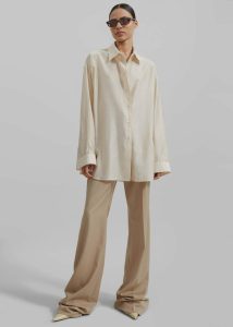 Beige The Frankie Shop Tops Ola Semi Sheer Button Up Shirt - Ivory Women - Image 2