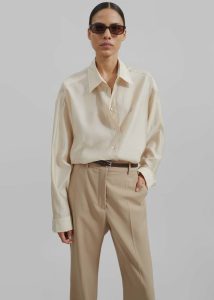 Beige The Frankie Shop Tops Ola Semi Sheer Button Up Shirt - Ivory Women