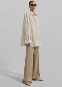 Beige The Frankie Shop Tops Ola Semi Sheer Button Up Shirt - Ivory Women - Image 4