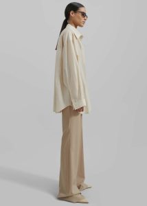 Beige The Frankie Shop Tops Ola Semi Sheer Button Up Shirt - Ivory Women - Image 5