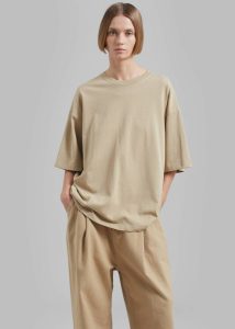 Beige Tops The Frankie Shop Quinn Cotton T-Shirt - Beige Women