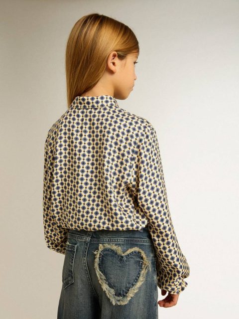 Beige With Blue Diamonds And Black Details Golden Goose Girls' Polo Shirt With Geometric Print Topwear Selection (4-12 Years) Kids - Image 4