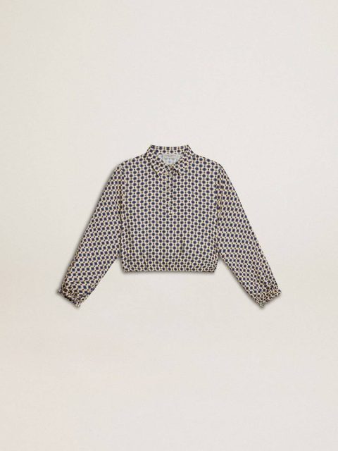 Beige With Blue Diamonds And Black Details Golden Goose Girls' Polo Shirt With Geometric Print Topwear Selection (4-12 Years) Kids