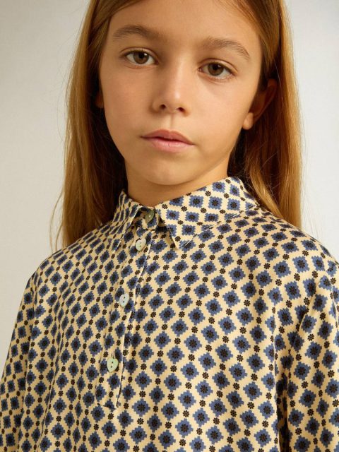 Beige With Blue Diamonds And Black Details Golden Goose Girls' Polo Shirt With Geometric Print Topwear Selection (4-12 Years) Kids - Image 5