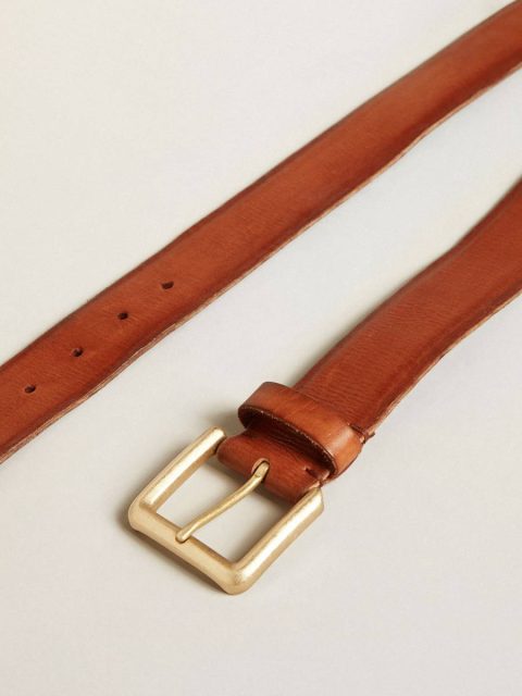 Belt In Tan-Colored Washed Leather With Raised Print Golden Goose Belts Tan Women - Image 2