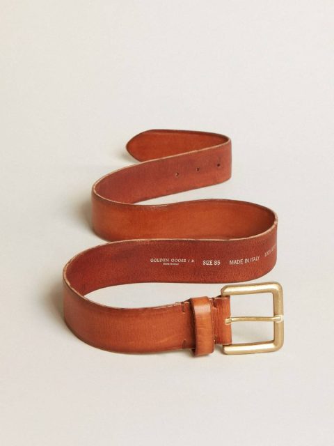 Belt In Tan-Colored Washed Leather With Raised Print Golden Goose Belts Tan Women - Image 3