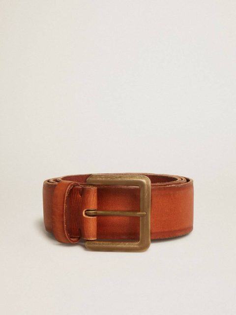 Belt In Tan-Colored Washed Leather With Raised Print Golden Goose Belts Tan Women