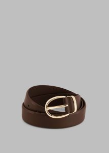 Belts Brown Women The Frankie Shop Ora Leather Belt - Brown/Gold