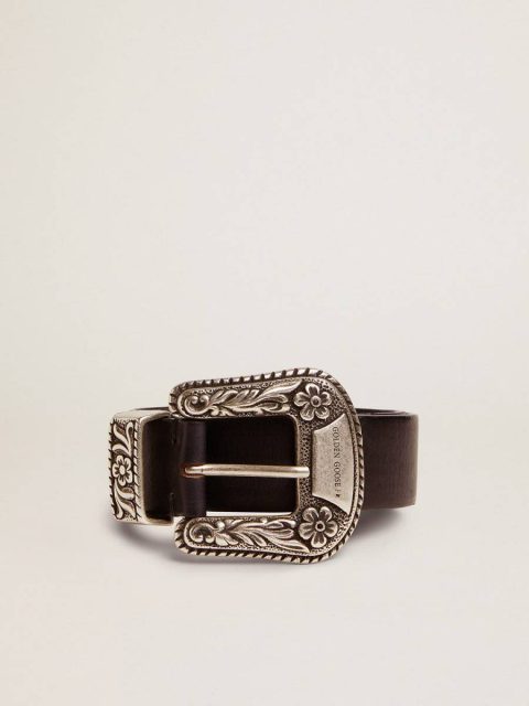 Belts Golden Goose Black Women's Belt In Black Leather With Silver Decorated Buckle Women