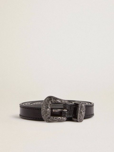 Belts Women Black Black Leather Belt With Silver Buckle Golden Goose