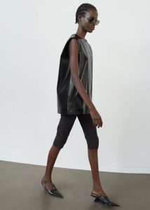 Black Amaris Crackled Faux Leather Tank Top - Black Tops Women The Frankie Shop