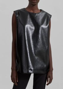Black Amaris Crackled Faux Leather Tank Top - Black Tops Women The Frankie Shop - Image 4