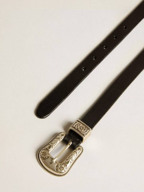 Black Belt In Washed Leather With Silver Color Buckle Belts Black Women Golden Goose - Image 2