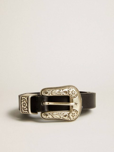 Black Belt In Washed Leather With Silver Color Buckle Belts Black Women Golden Goose