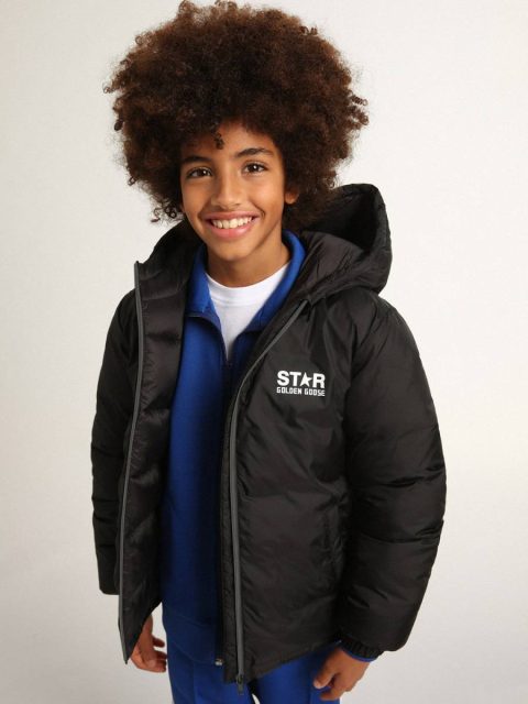 Black Black Jacket With Hood And Maxi Star On The Back Topwear Selection (4-12 Years) Golden Goose Kids - Image 2
