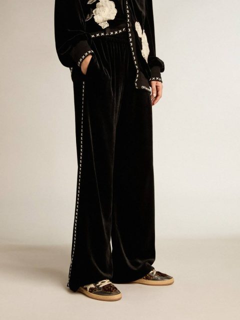 Black Black Joggers With White Embroidery Golden Goose Jeans & Pants Women - Image 2