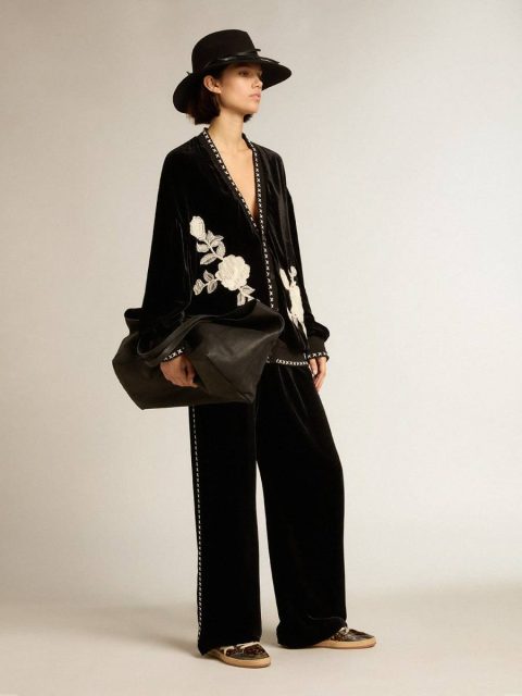 Black Black Joggers With White Embroidery Golden Goose Jeans & Pants Women - Image 3